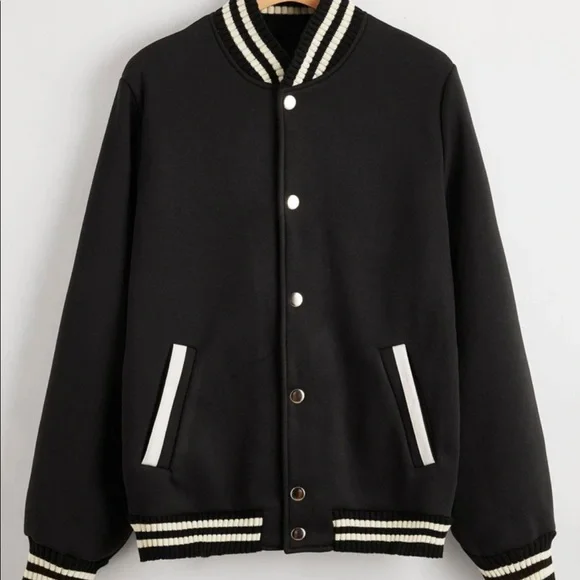 Striped Button Up Baseball Bomber Jacket from SHEIN - Picture 1 of 5
